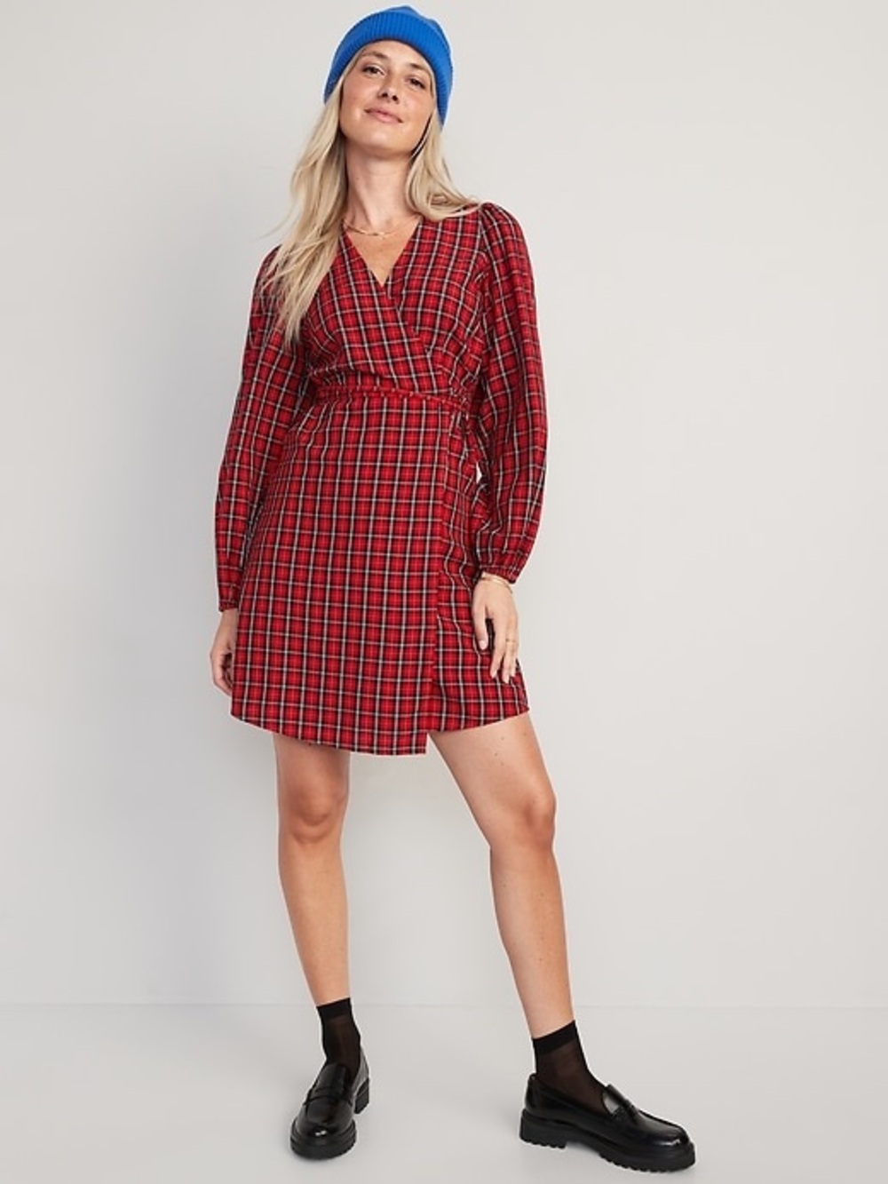 Old Navy Red Plaid Wrap Mini Dress